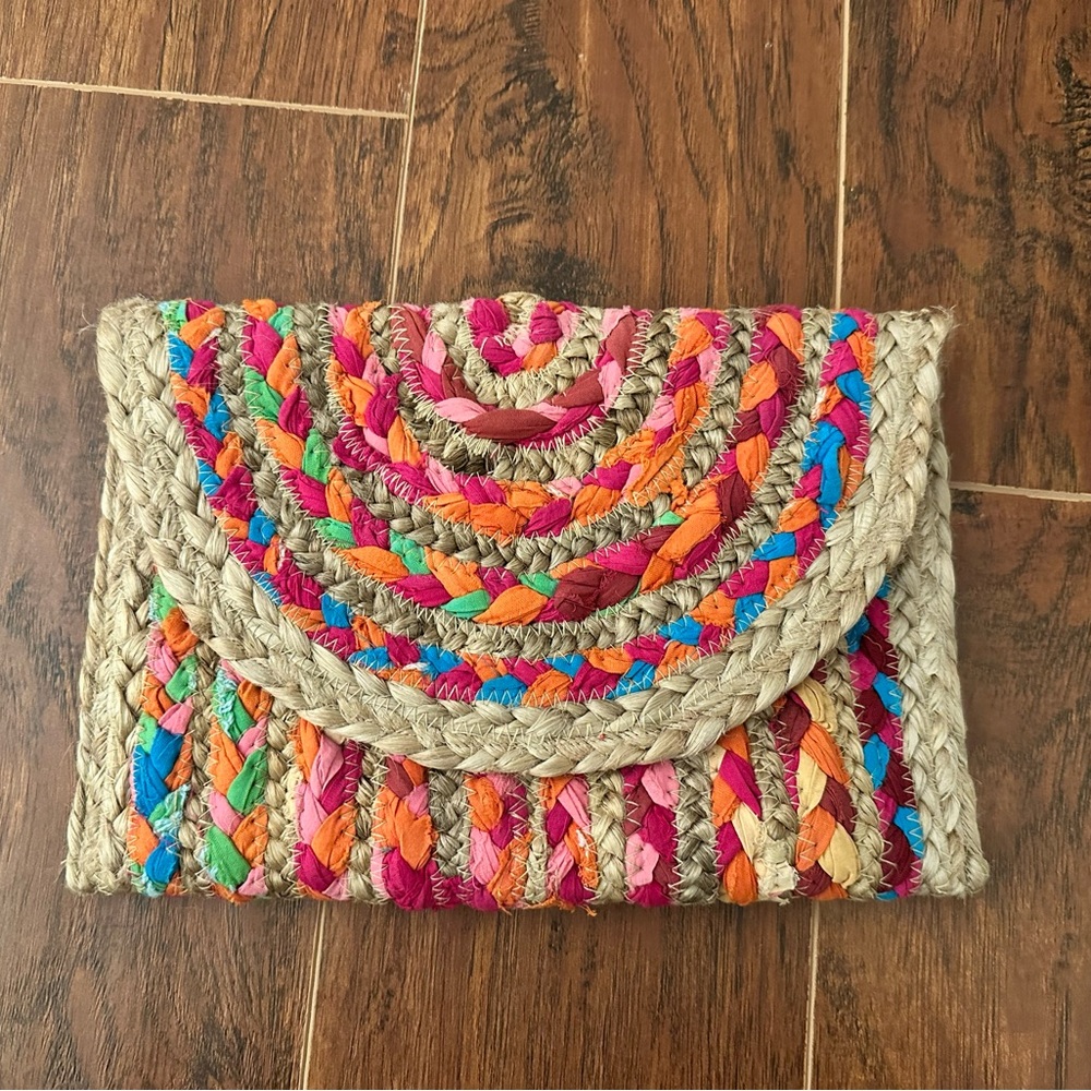 Anthropologie Colorful Woven Clutch Bag Boho Beachy